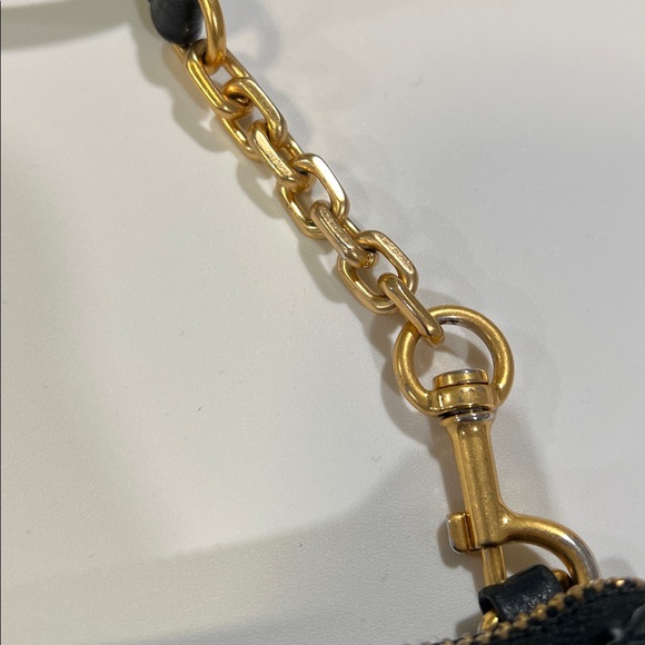 Tory Burch - Black Pebbled Leather Crossbody, Gold Horse Bit Chain - Picture 5 of 11